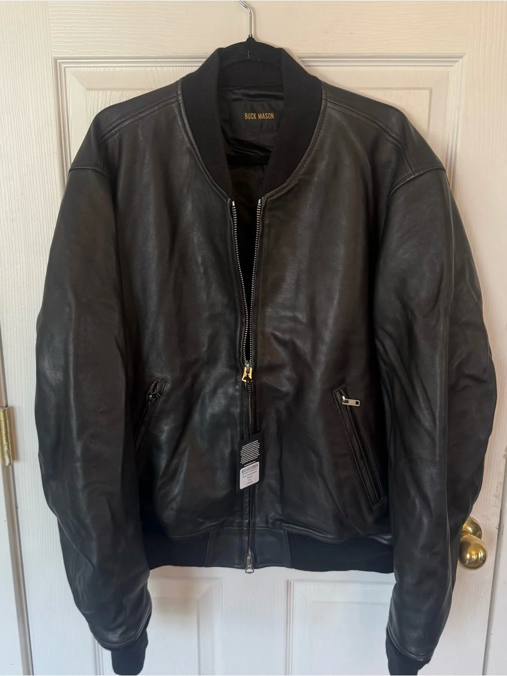 Buck Mason Black Leather Bruiser Moto Jacket • XXL